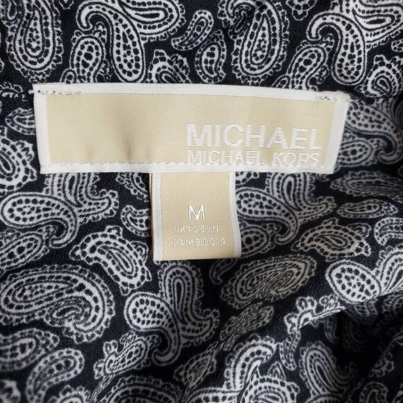 Michael Kors Sleeveless Tunic Top M Black White Paisley Hi-Low Hem Blouse - Picture 4 of 6